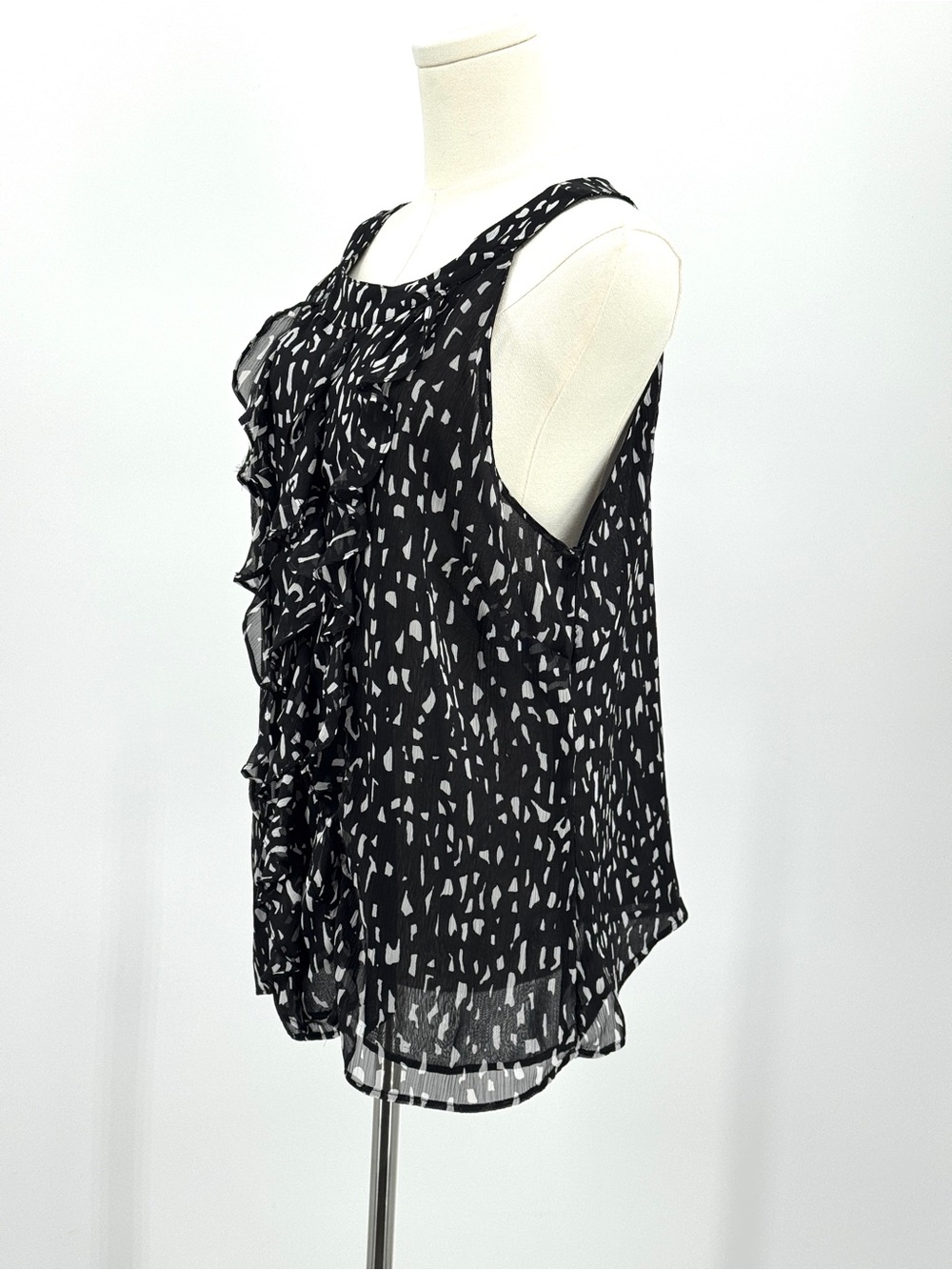 Sleeveless Black and White Ruffle Front Women's Camisole Top